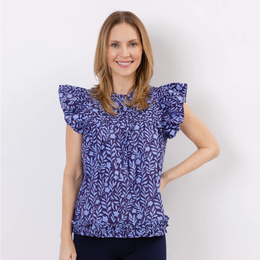 Floral Vine Print Flutter Sleeve Top